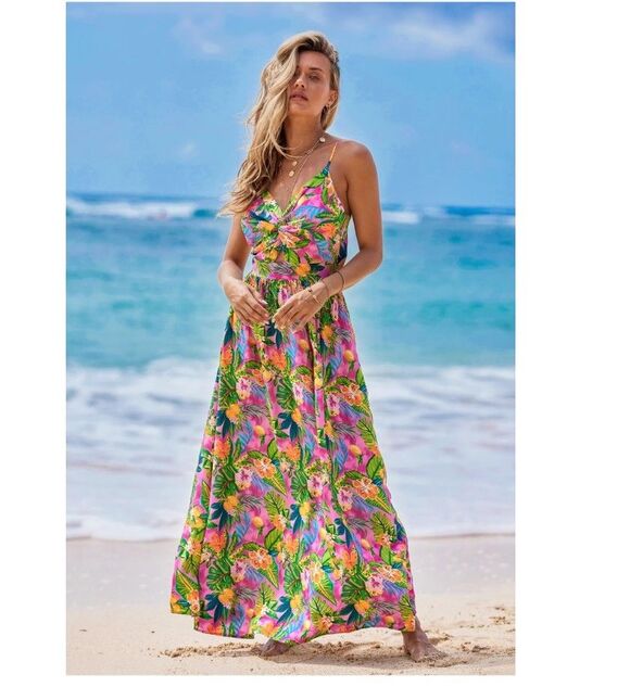 Cupshe Dresses & Skirts - NWT CUPSHE Tropical Floral Maxi Dress Women’s Twist Keyhole Sleeveless - Medium